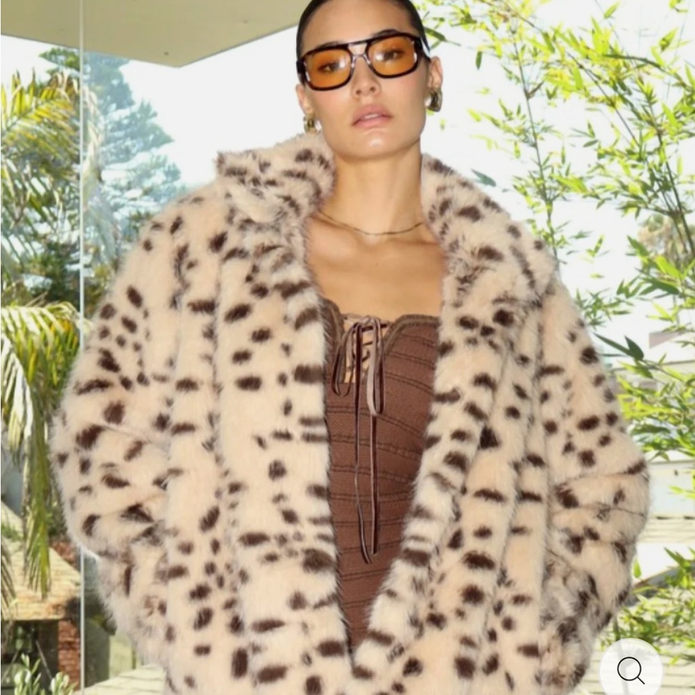 Faux Fur Leopard Teddy Jacket in Cream/Beige & Brown